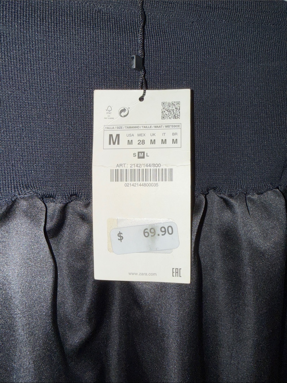 Zara Black Strapless Midi Skirt with Fold-Over Waist - Picture 2 of 3